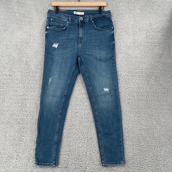 Zara Denim - Zara Skinny Jeans size 32 Blue Distressed US 14